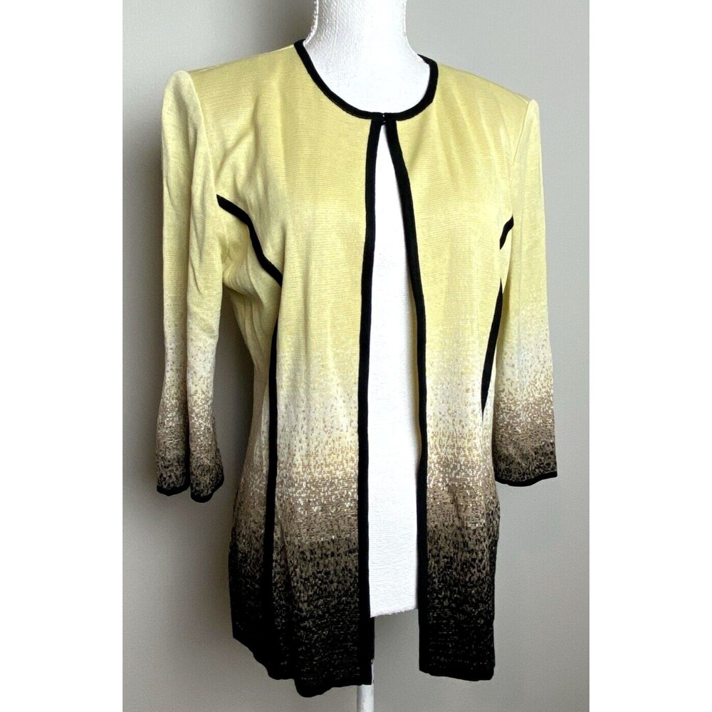 Ming Wang Womens Business Jacket Size Medium Yellow‎ Black Padded Shoulders